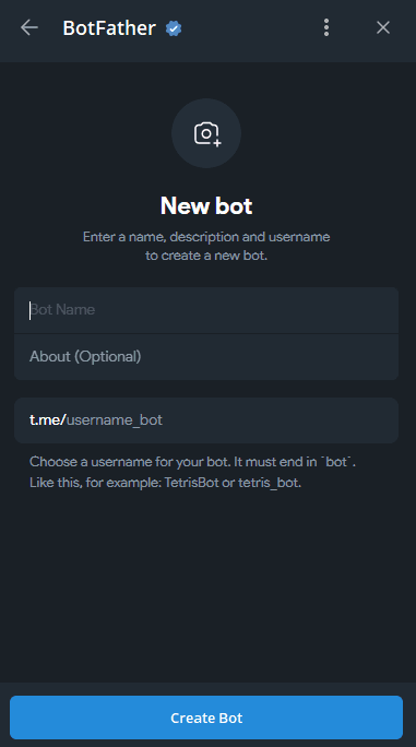 Creating a new Telegram bot with BotFather